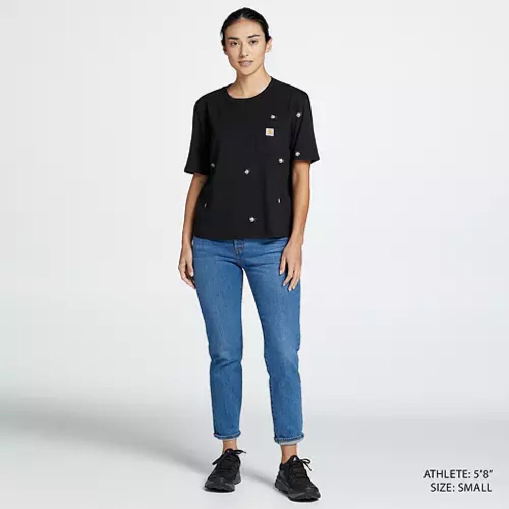 NWT Womens Black Small Carhartt Loose Relaxed Fit Short Sleeve Tee Shirt Top